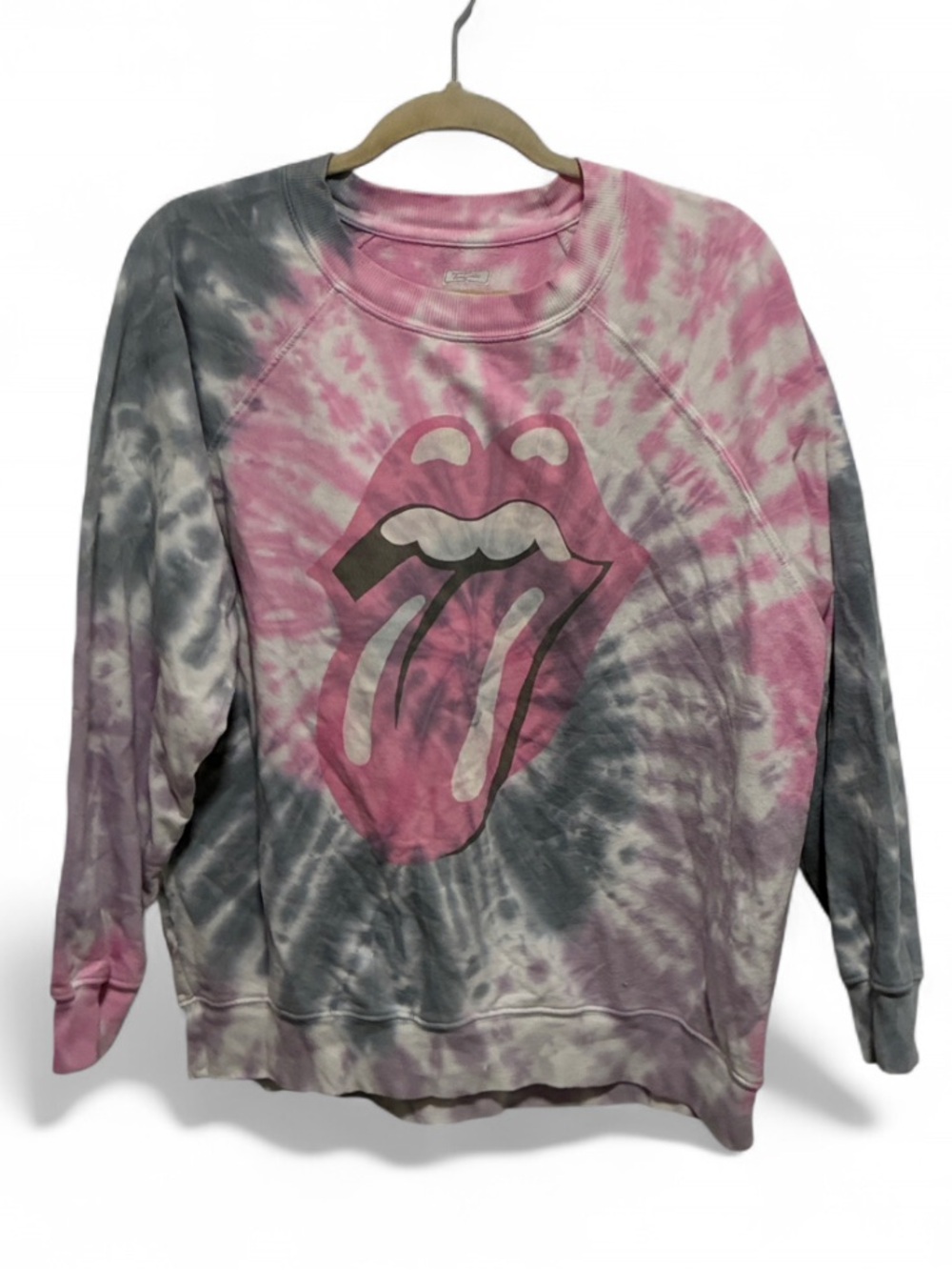 Tailgate American Eagle Rolling Stones Tie-Dye Graphic Sweatshirt - Pink & Gray